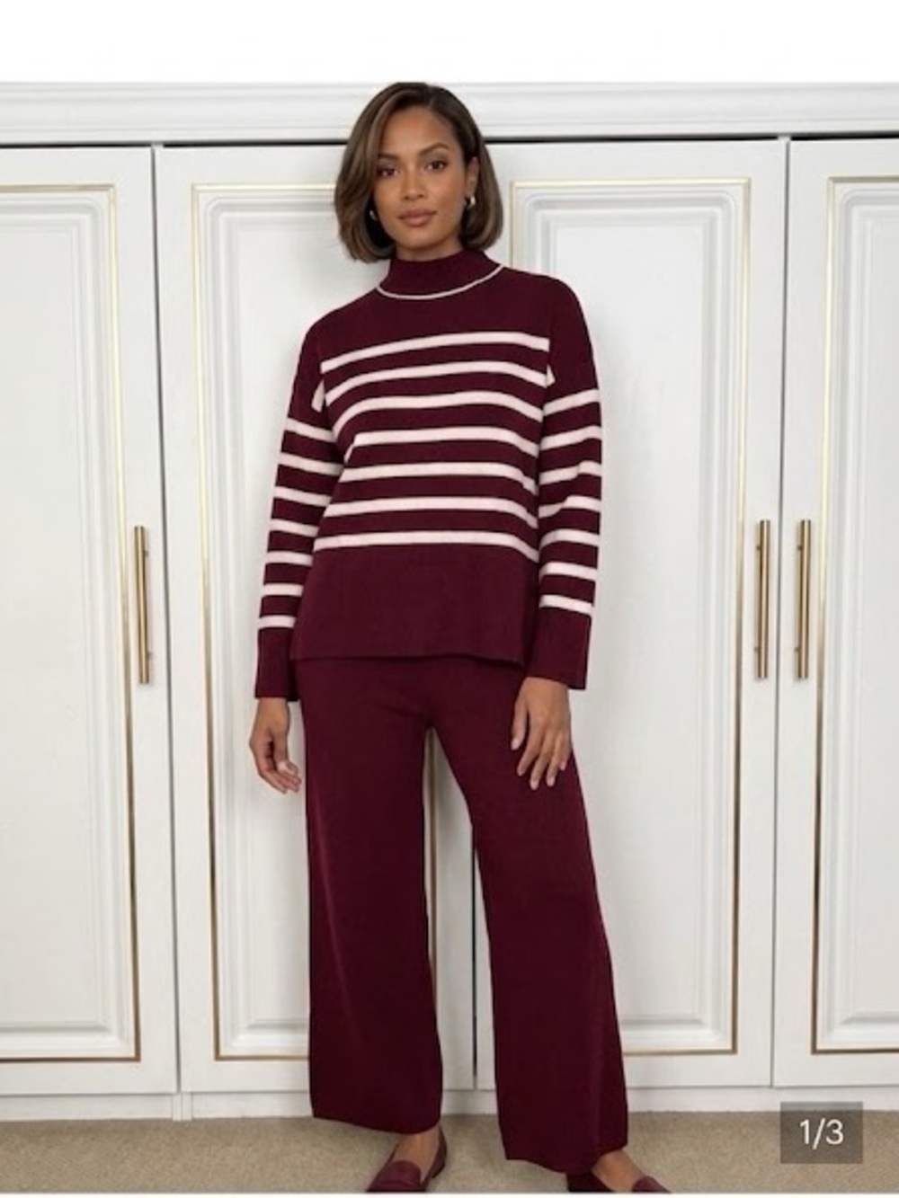 Cynthia Rowley Burgundy Striped Sweater and Pants Set